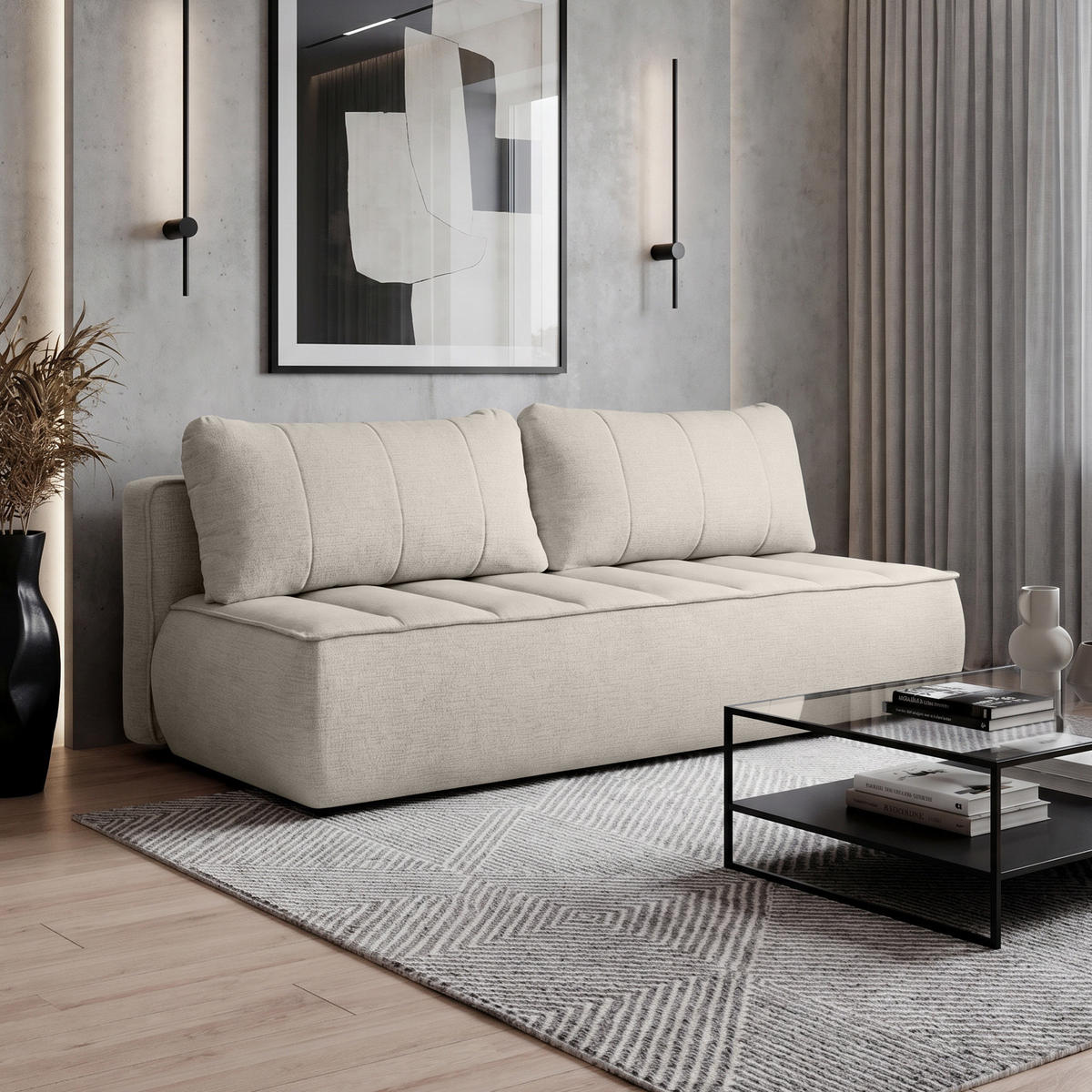SCHLAFOSOFA Doris mit Schlaffunktion und Bettkasten, DL-System, Beige - Greige, Textil (210/88/100cm) - Beautysofa