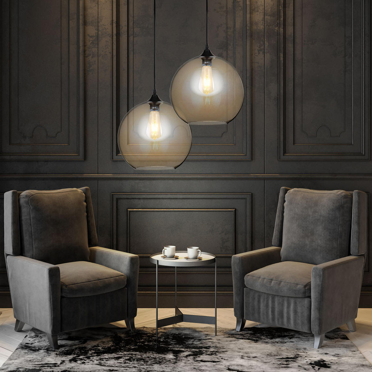 HÄNGELEUCHTE Metall Schwarz Bernstein - Schwarz, Glas (28/28/100cm)