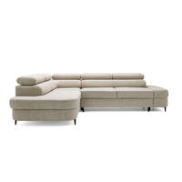 ECKSOFA PRIAM L Links mit Schlaffunktion 125x195 Velours Beige - Beige/Schwarz, Holz/Textil (203/275cm) - Muffo