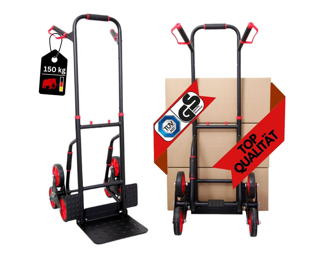 TREPPENSTEIGER Sackkarre Taurus 150 110x45x61cm Traglast 150kg Griff, Klappbar, Stahl Rot-Schwarz - Schwarz, Metall (61/45/110cm) - PROREGAL