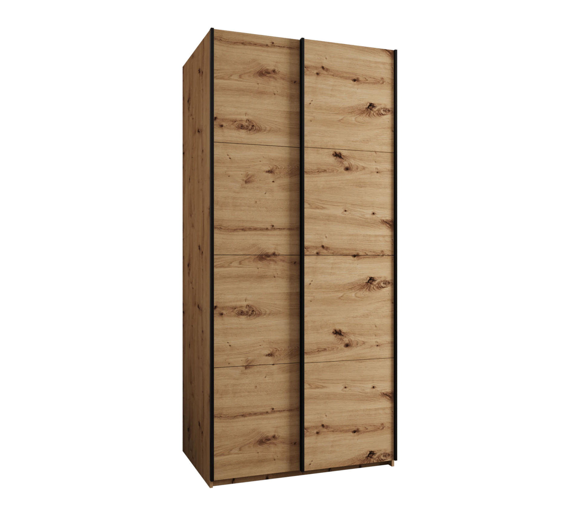 Abiks Möbel Schwebetürenschrank Eiche Artisan, Eiche Artisan, Schwarz 120x245x64 cm