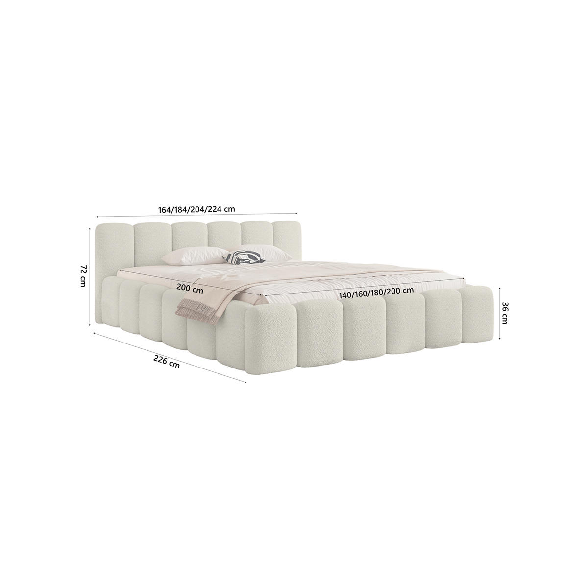 POLSTERBETT MACAPA 200x200 cm, Cremeweiß - Creme, Textil (200/200cm) - Fedve
