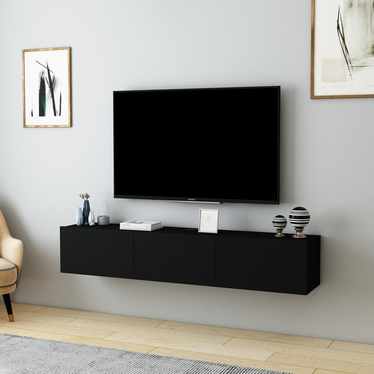 TV-MÖBEL denby Schwarz - Schwarz, Holz (31/29/160cm) - Habitat Garten