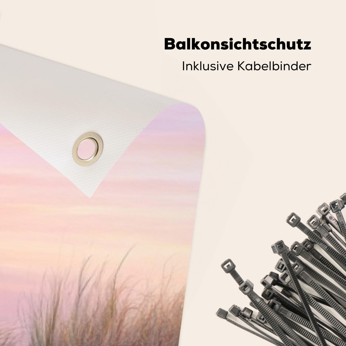 BALKON-SICHTSCHUTZ Leuchtturm - Dünen - Sonnenuntergang 300x85 cm - Hellrosa, Kunststoff (300/85cm) - MuchoWow