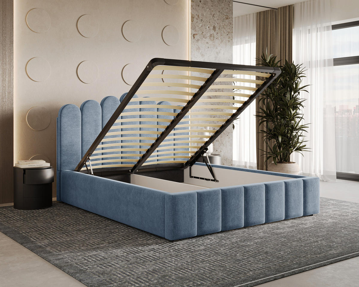 POLSTERBETT 03 140 x 200 cm – Tresor – Bett mit Gasdruckfedern und Stauraum - Blau, Holz (140/200cm) - ROYAL24_MARKT