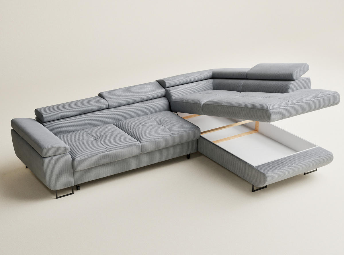 ECKSOFA MIT SCHLAFFUNKTION Concord Hellgrau Samtstoff - Hellgrau/Schwarz, Holz/Holzwerkstoff (277/203cm) - Maison de Reve