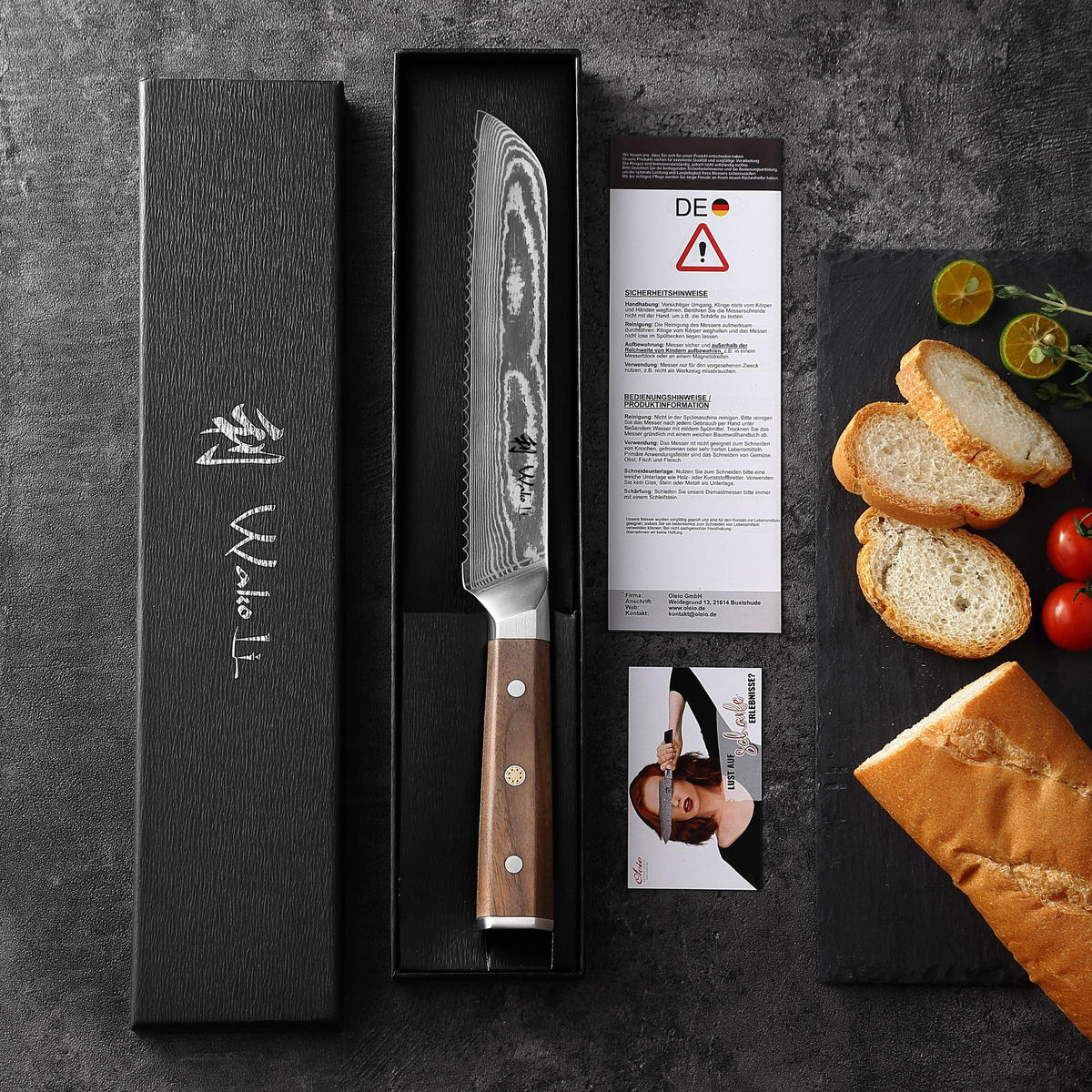 BROTMESSER 20 cm - Nussbaumfarben, Holz/Metall (33cm) - Wakoli