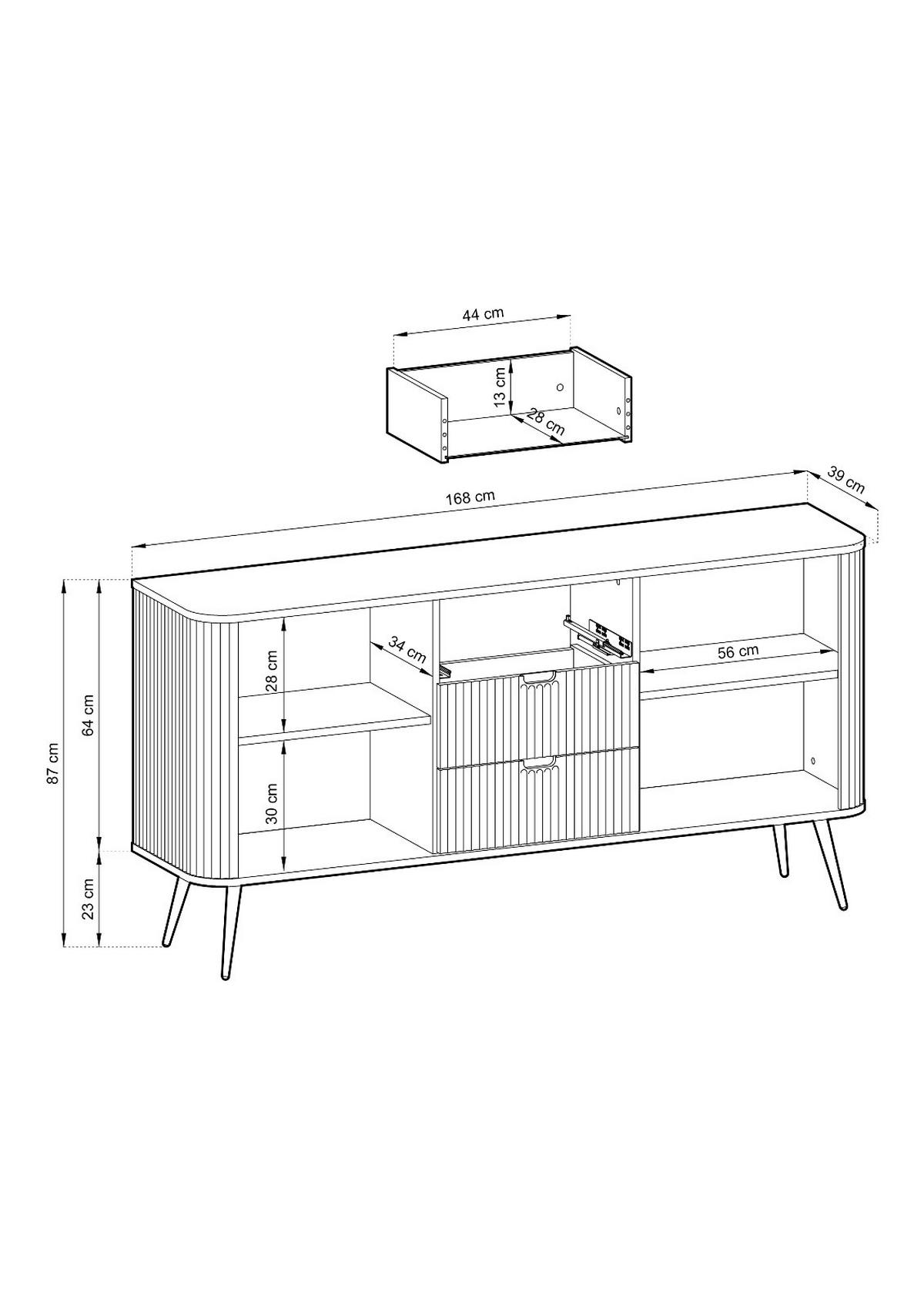 KOMMODE Breite ZOVA Kaschmir-Schwarz, 168x87x39cm 3 Schubladen, 2 Schränke - Kaschmir/Schwarz, Holzwerkstoff/Kunststoff (168/87/39cm) - DomoHome