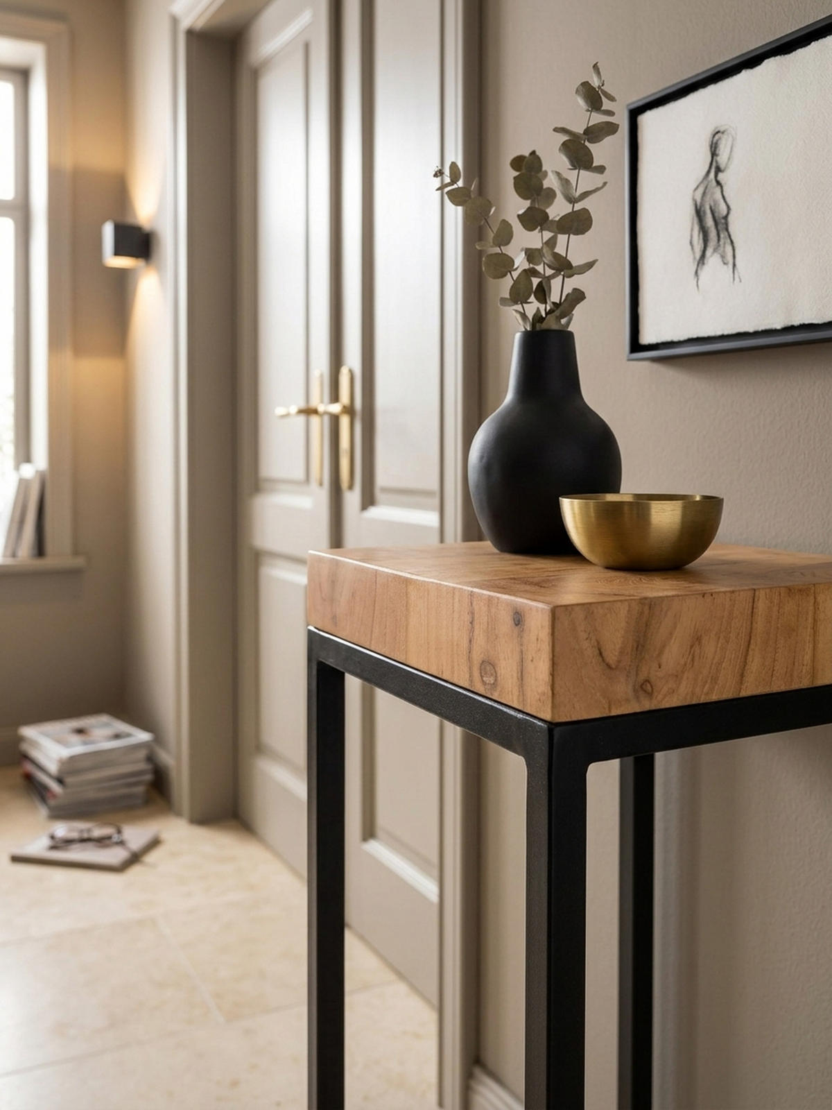 BEISTELLTISCH – Akazienholz Metall Natur 30x97x30 cm Industrial - Beige/Schwarz, Holz/Metall (30/30/97cm) - KADIMA DESIGN