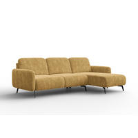 ECKSOFA FEBE 4-Sitzer RECHTS, safranfarbener Chenille-Stoff - Gelb/Schwarz, Holz/Textil (264/157cm) - Wozimo