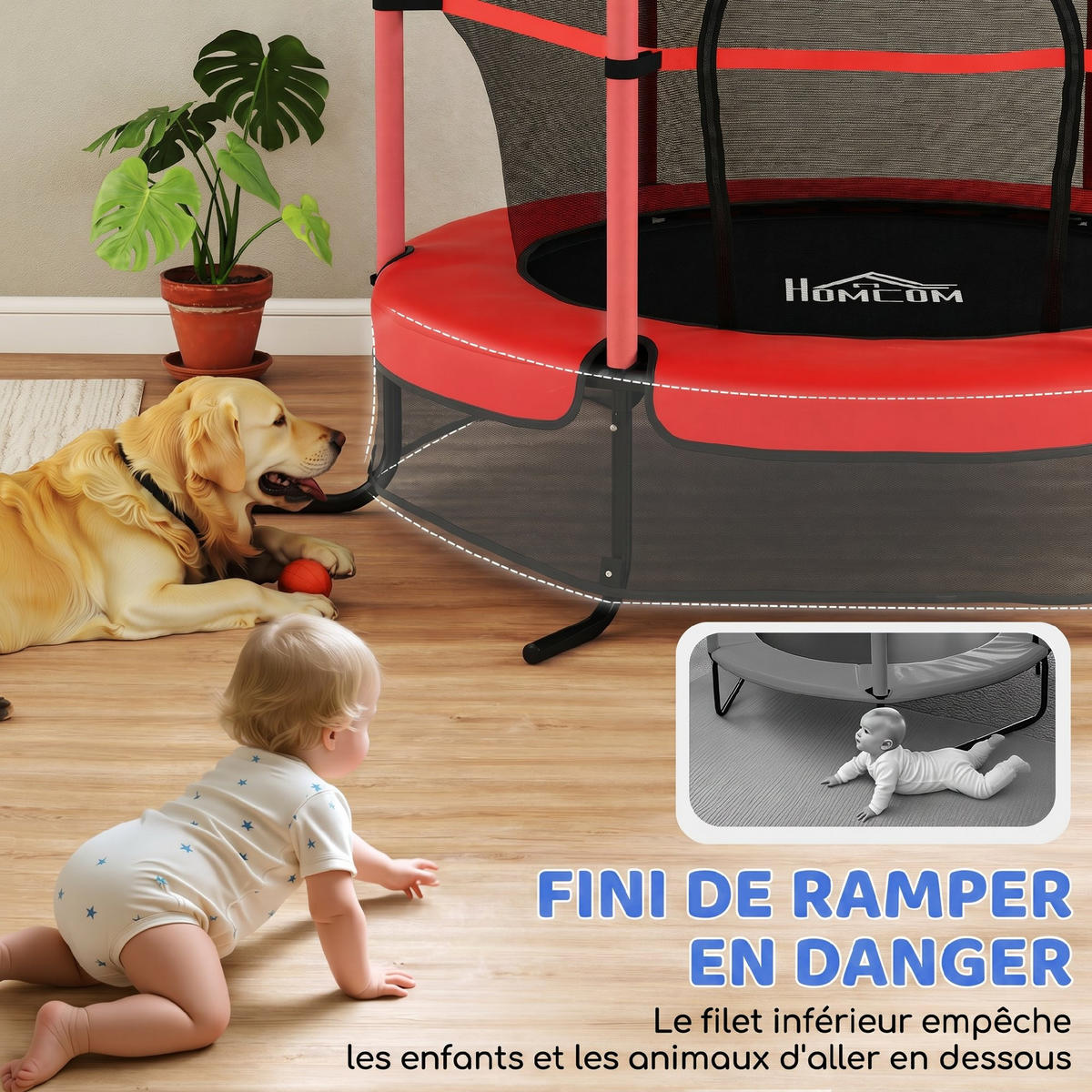 TRAMPOLIN DE-18985 Ø163 cm mit Sicherheitsnetz Rot - Rot, Metall (163/163cm) - ComfortXL