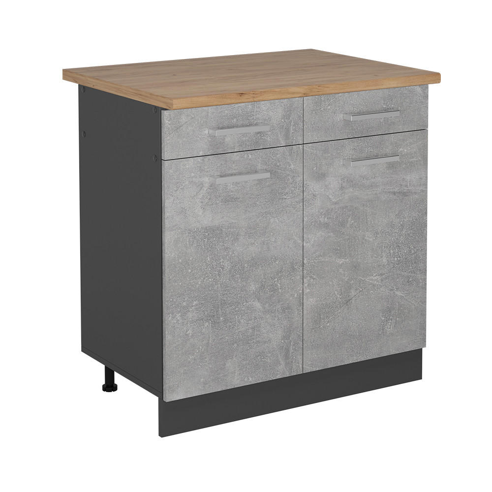 KÜCHENUNTERSCHRANK R-Line Beton 80 cm , AP Eiche - Schieferfarben/Anthrazit, Holzwerkstoff (80/81.6/60cm) - Vicco