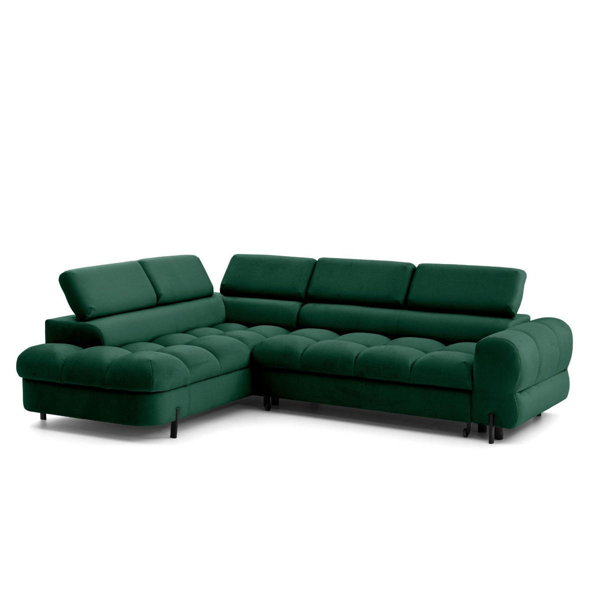 ECKSOFA BOWL L Links mit Schlaffunktion 125x195 Velours Grün - Schwarz/Grün, Holz/Textil (260/195cm) - Muffo