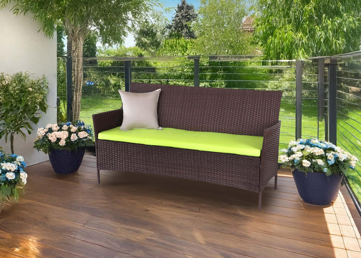 3-SITZER POLY-RATTAN GARTENBANK Braun, Grün - Braun/Grün, Kunststoff (154/82/60cm) - MCW
