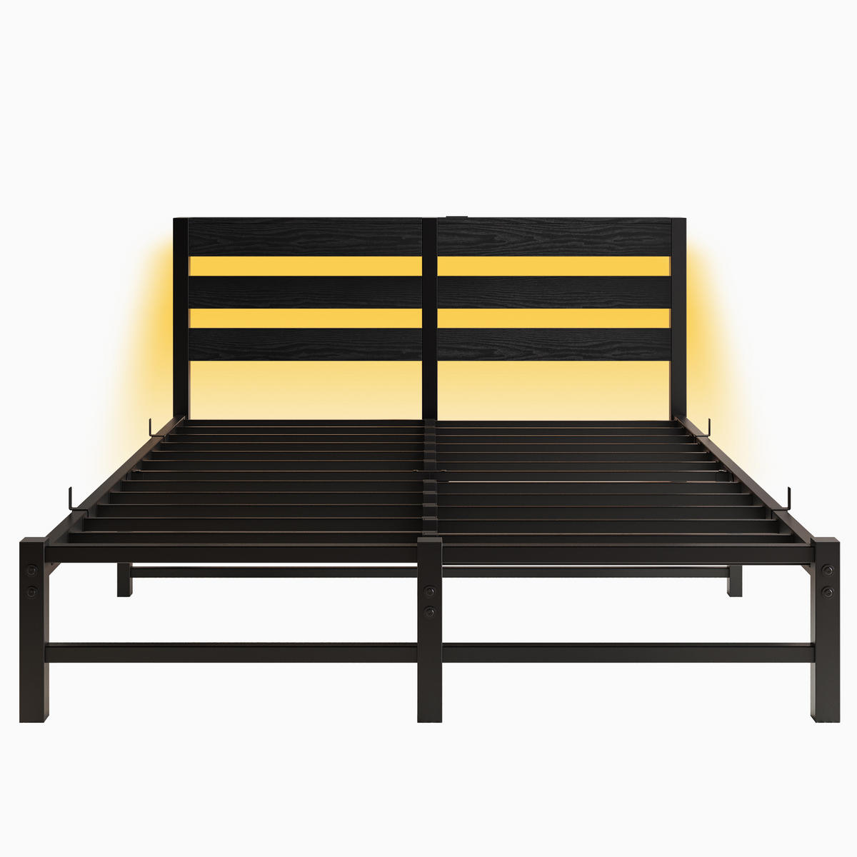 METALLBETT 140/190 cm Schwarz mit LED-Beleuchtung, USB-Ladestation und Stauraum unter dem Bett - Schwarz, Metall (140/190cm) - Oxeza