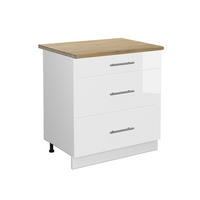 KÜCHENUNTERSCHRANK Fame-Line Weiß Hochglanz 80 cm mit 3 Schubladen AP Eiche - Weiß Hochglanz/Weiß, Holzwerkstoff (80/82/60cm) - Vicco