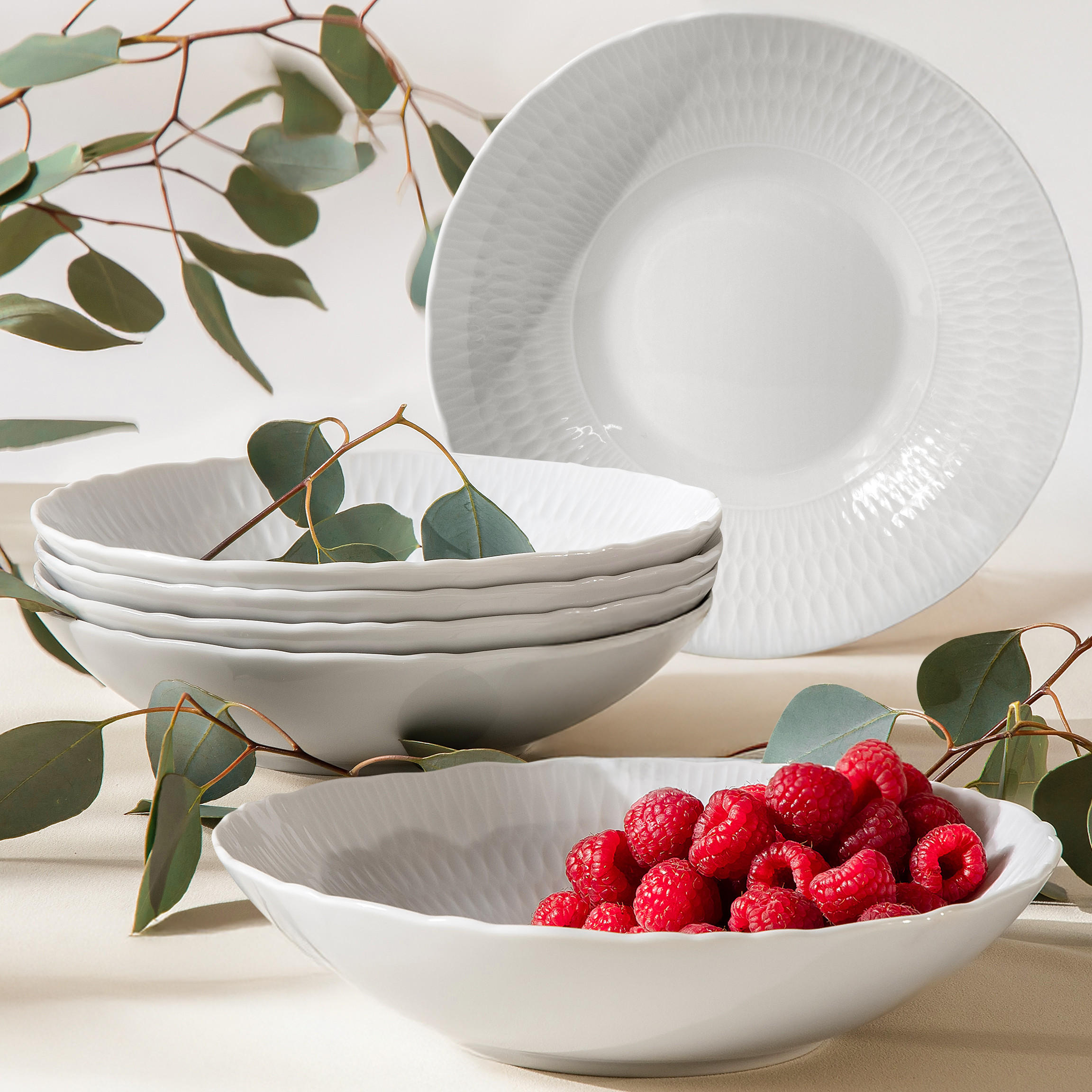 TELLER-SET SUPPENTELLER CMIELOW SOFIA 6-tlg aus Porzellan - Weiß, Keramik (22cm) - KONSIMO®