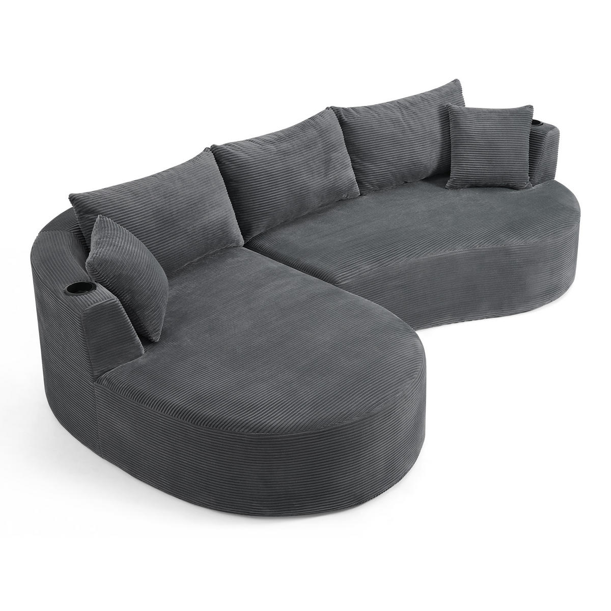 ECKSOFA 264/168/76 cm Grau mit Getränkehalter (Linke Seite) - Grau, Textil (264/168cm) - Oxeza