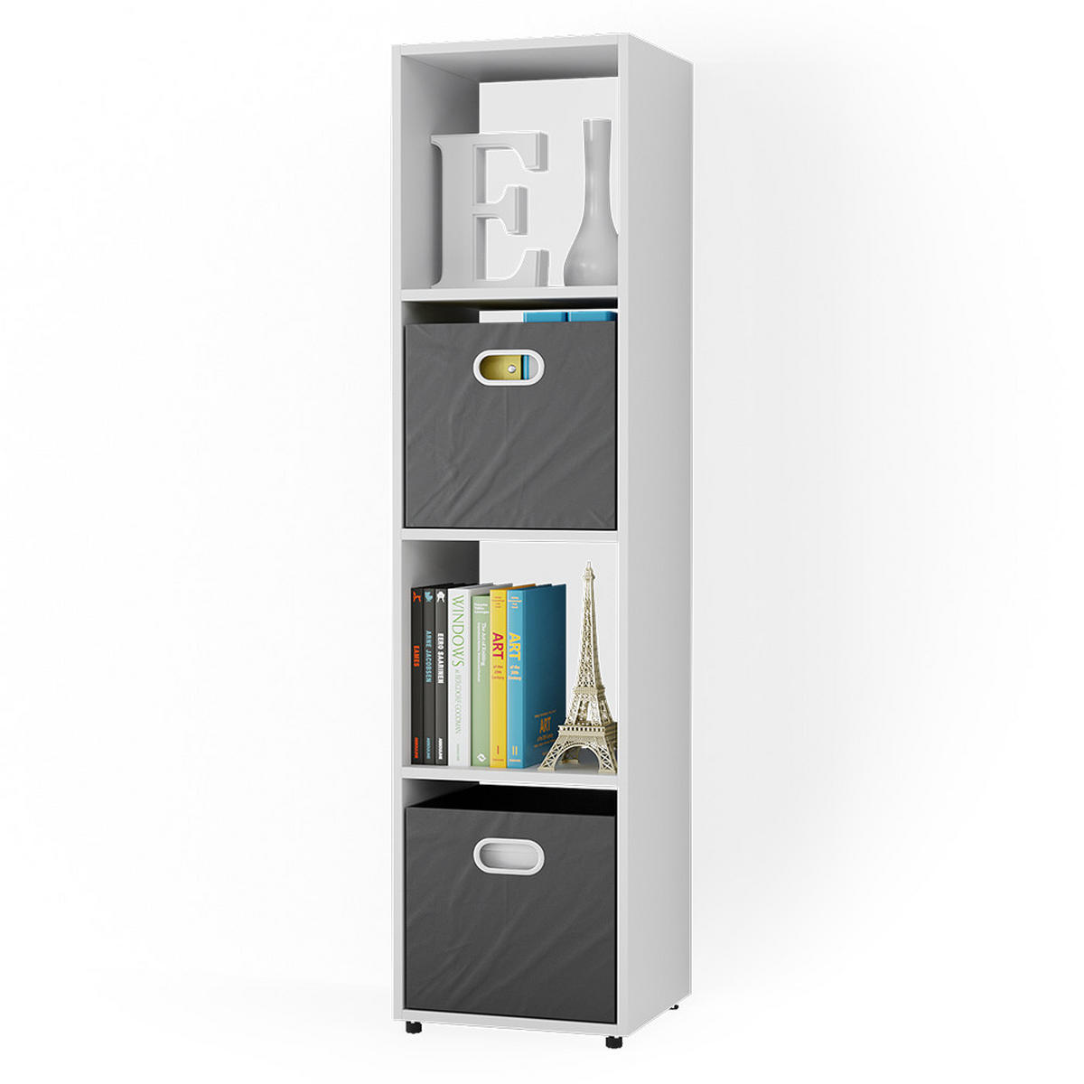 RAUMTEILER Ludus Weiß 142.5 x 36.2 cm mit 2 Faltbox (Anthrazit) - Weiß, Holzwerkstoff (142.5/36.2/33cm) - Vicco
