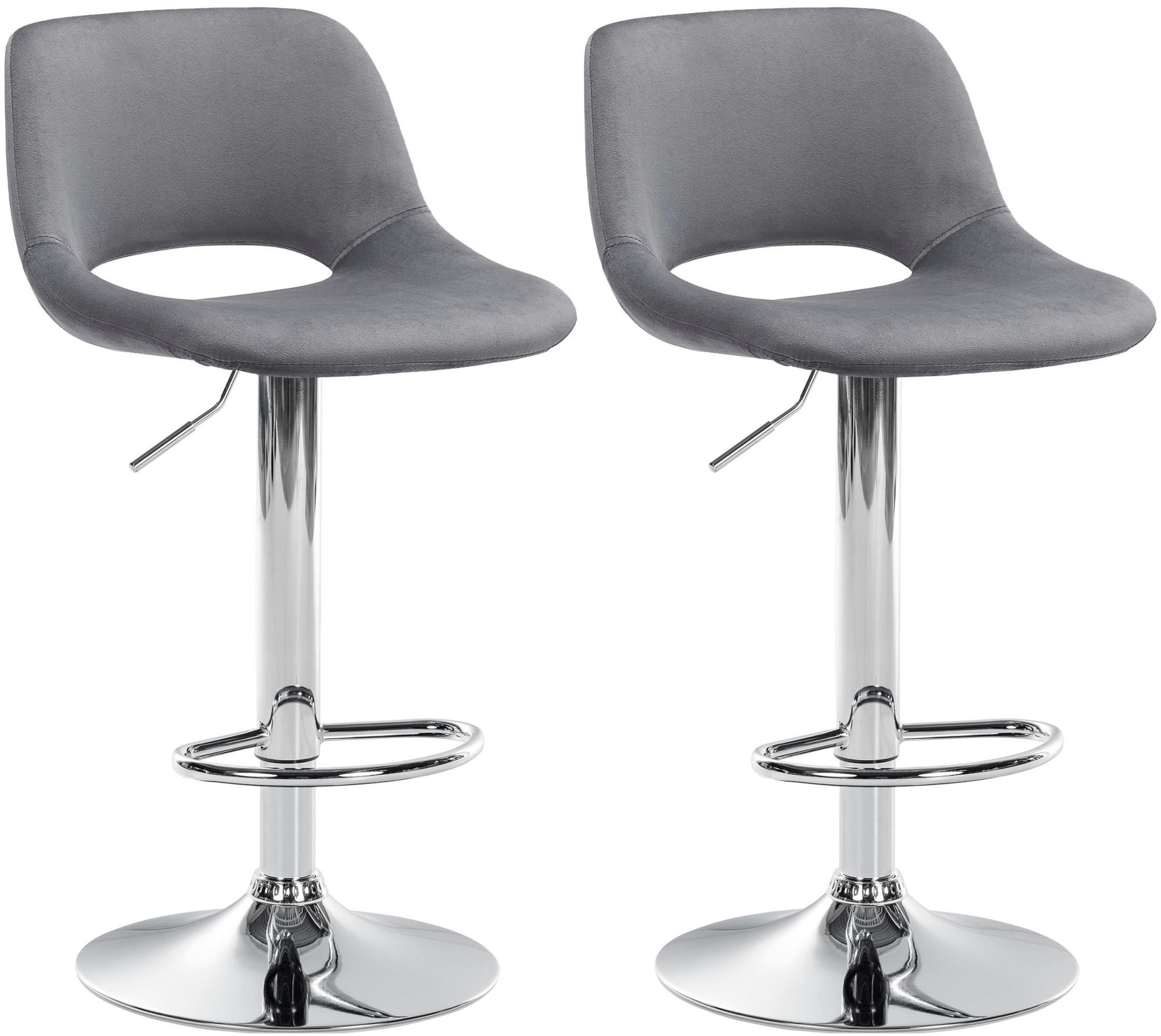 BARHOCKER 2er Set Samt dunkelgrau - Chromfarben/Dunkelgrau, Textil/Metall (42/86/46cm) - CLP