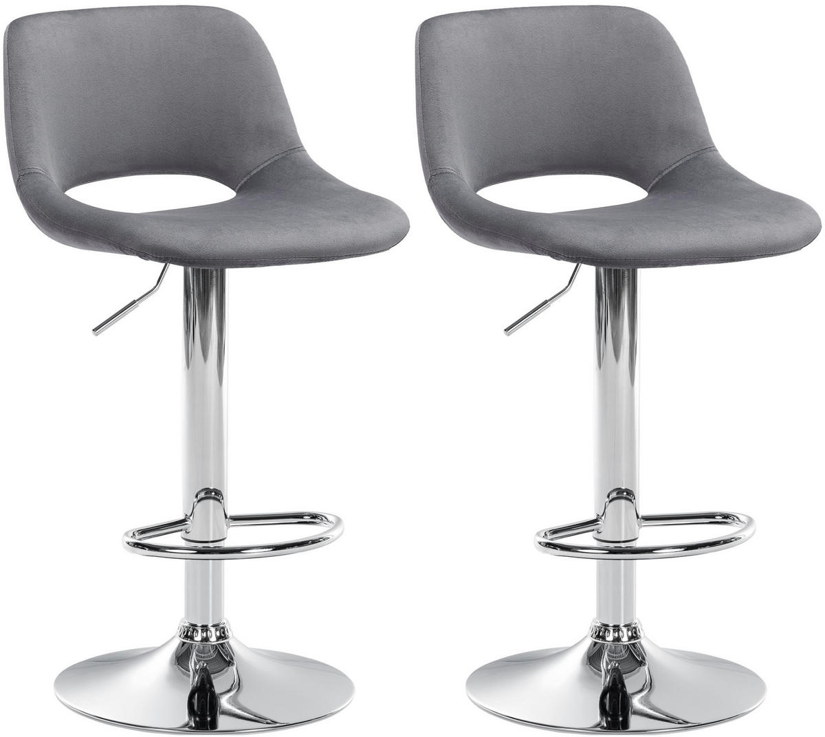 BARHOCKER 2er Set Samt dunkelgrau - Chromfarben/Dunkelgrau, Textil/Metall (42/86/46cm) - CLP