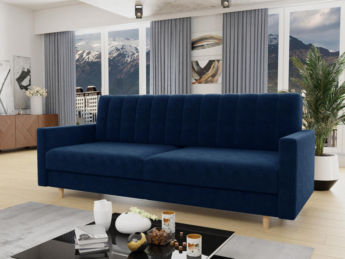 SCHLAFSOFA Sara - Blau/Beige, Holz/Textil (214/86/90cm)
