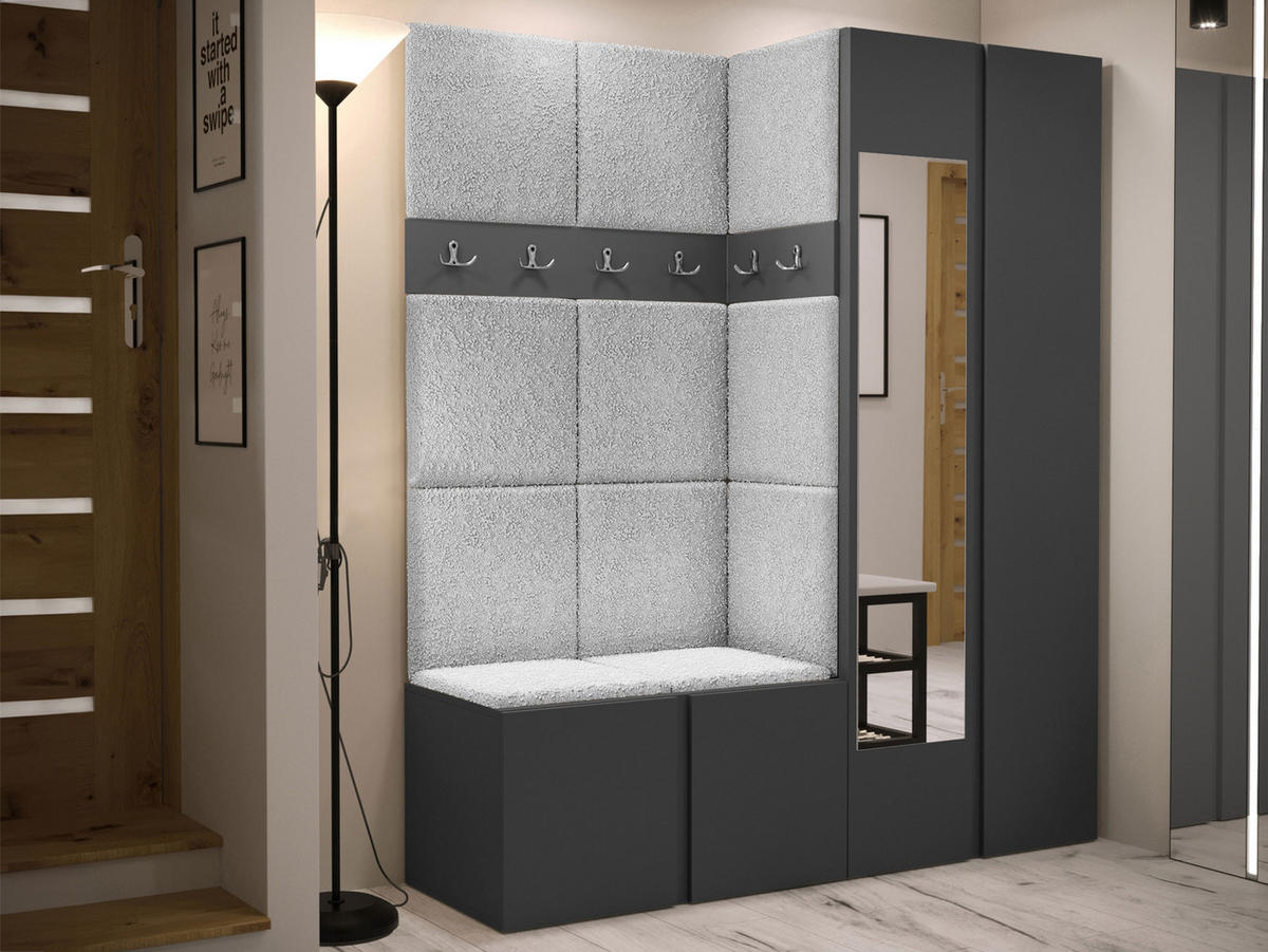 GARDEROBEN-SET Orion XII - Hellgrau/Graphitfarben, Holzwerkstoff/Kunststoff (158/186/46cm) - MIRJAN24