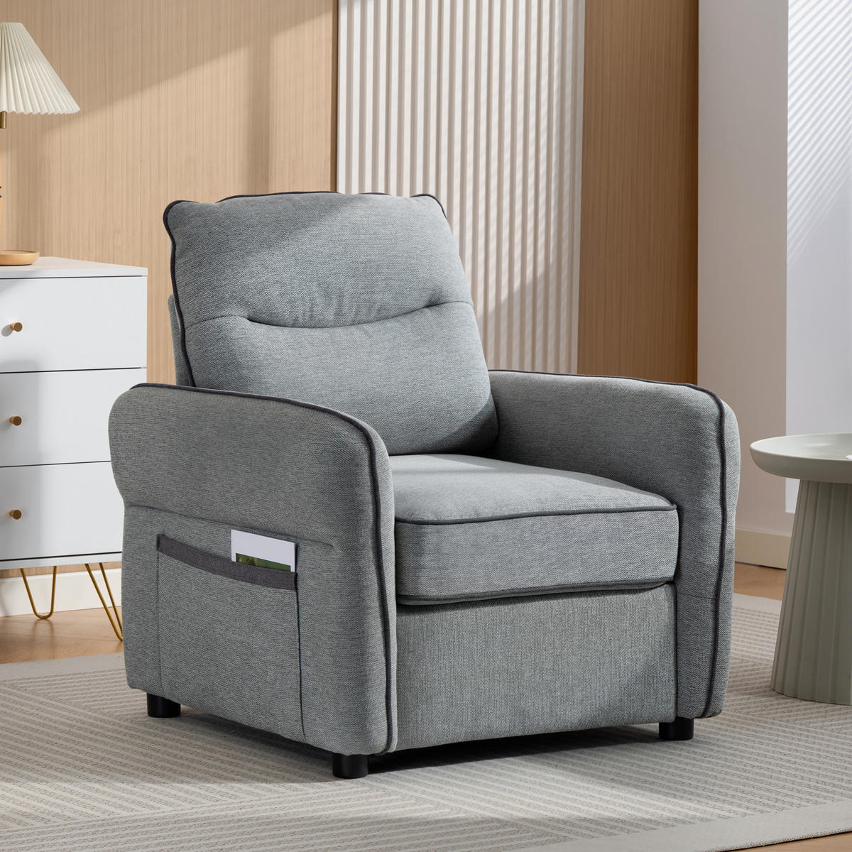 SESSEL DE-13491 1-Sitzer mit Seitentasche, ägyptischer Samt Grau - Grau, Textil (80/90/81cm) - ComfortXL