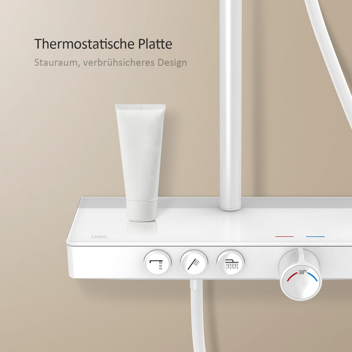 ÜBERKOPFBRAUSESET mit Dreiwege-Thermostatmischventil Regendusche Weiß - Weiß, Metall (36/106.6/48.7cm) - EMKE