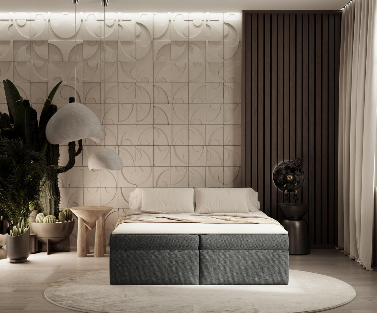 BOXBETT Lennon Dunkelgrau 200/200 cm im Webstoff - Dunkelgrau/Schwarz, Holz/Holzwerkstoff (200/200cm) - Maison de Reve