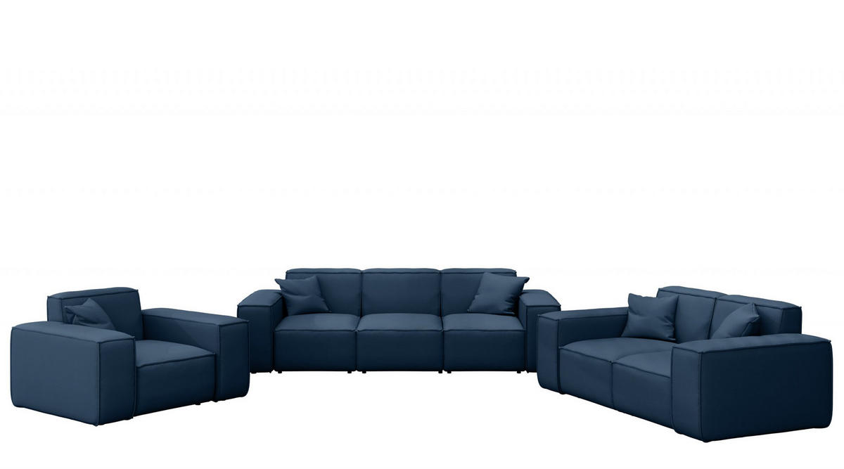 LOUNGEGARNITUR 3 2 1 Gartenmöbel, MALIBU Stoff Odyssey Marineblau - Dunkelblau, Holz - Kaiser Möbel