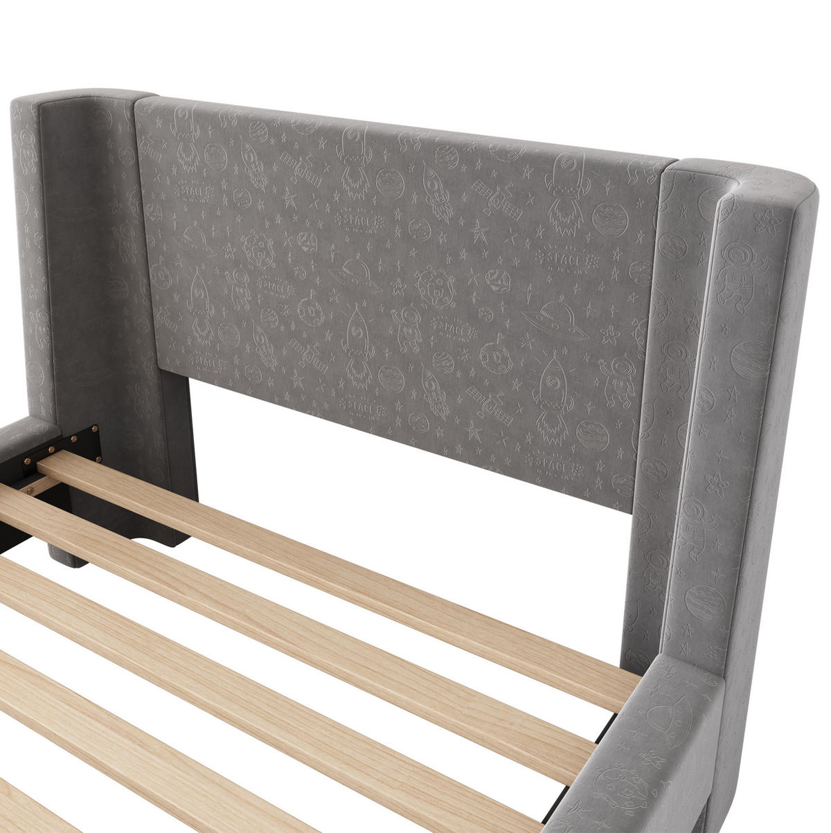 KINDEREINZELBETTEN aus Samt 90x200 cm in Grau mit Weltraummuster - Grau, Textil (90/200cm) - Modfu