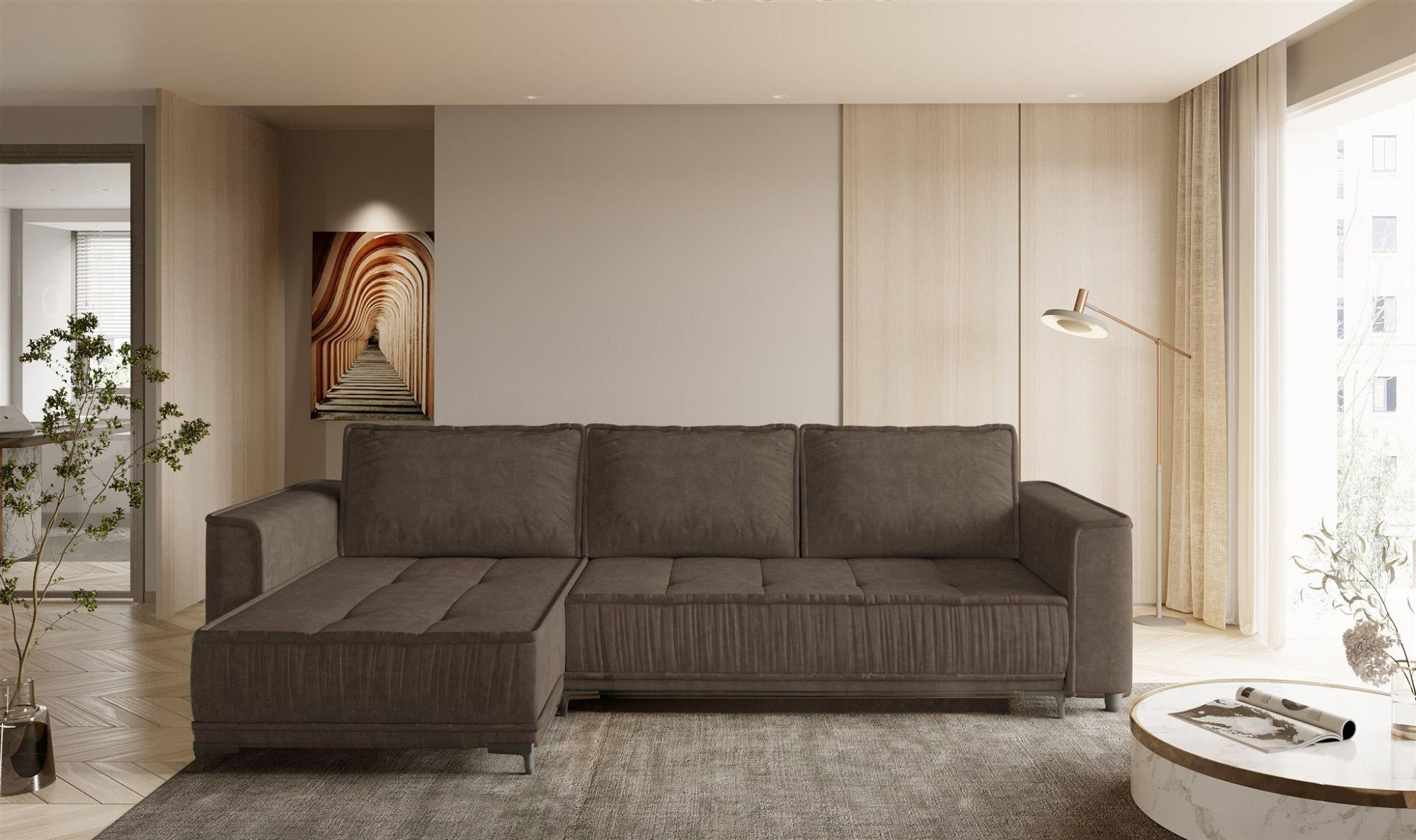 ECKSOFA Juna Mit Schlaffunktion - Braun, Holzwerkstoff/Textil (240/140cm) - Fun Möbel