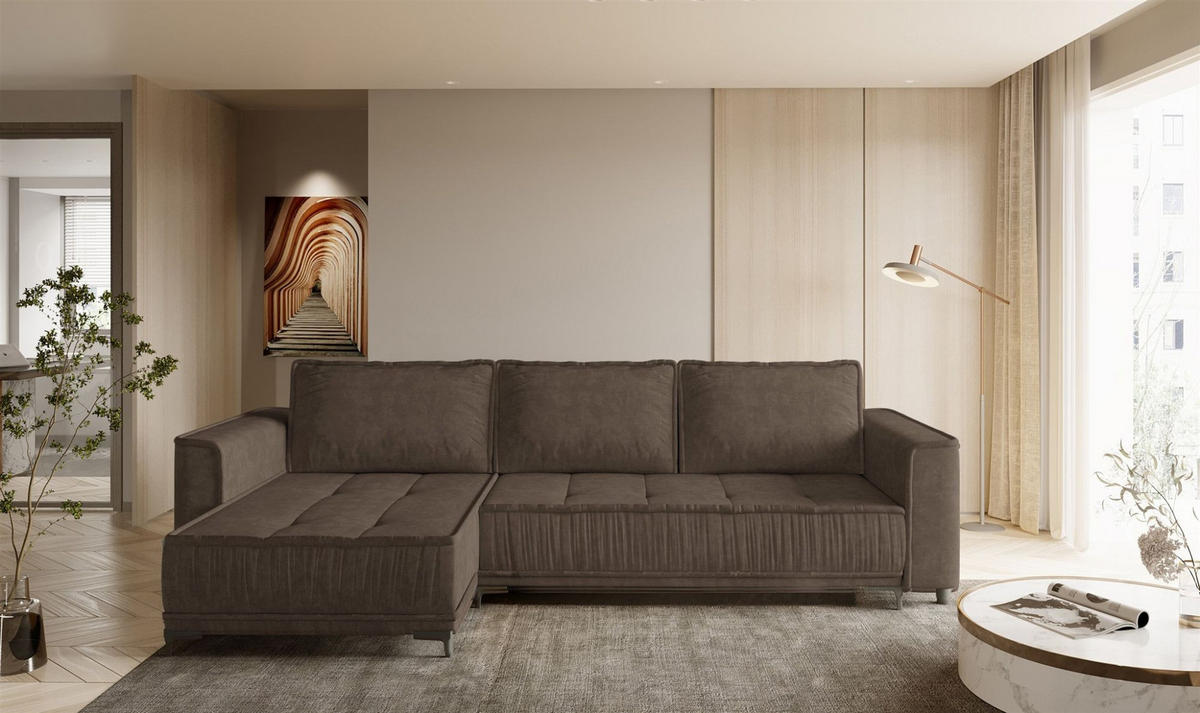 ECKSOFA Juna Mit Schlaffunktion - Braun, Holzwerkstoff/Textil (240/140cm) - Fun Möbel