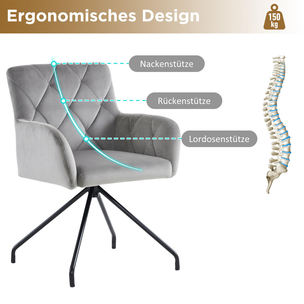 ESSZIMMERSTÜHLE Grey 2er-Set - Grau, Textil (59.69/58.42/59.69cm) - Urban Meuble