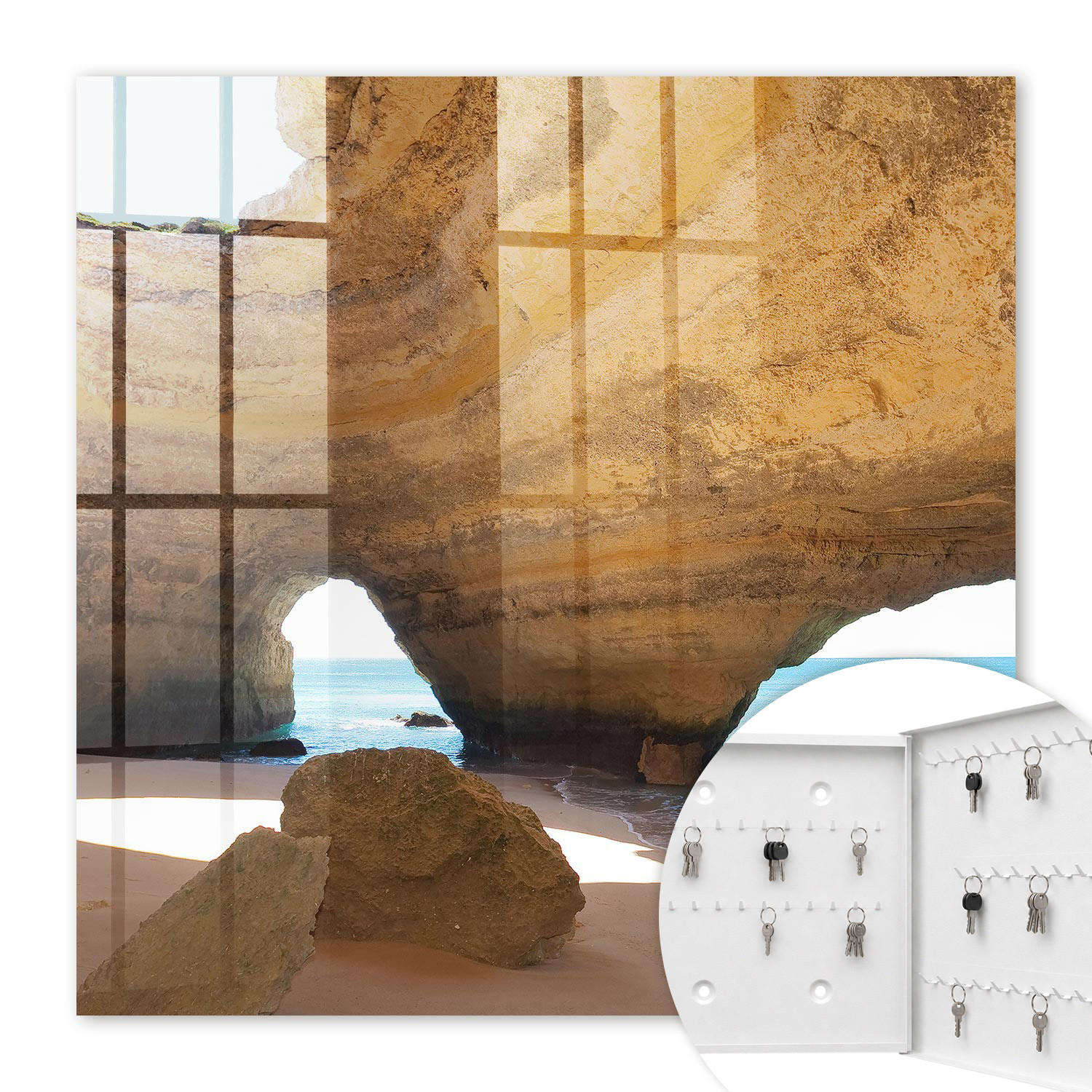 SCHLÜSSELBOX Weiß 30x30 cm – Türöffnung nach rechts - Meereshöhle - Beige, Metall (30/30/5cm) - TULUP