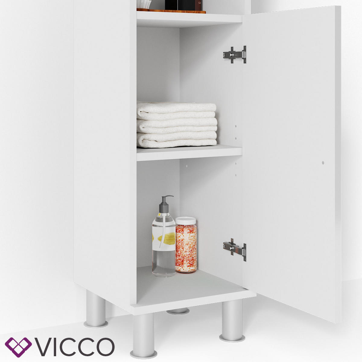 BADMÖBEL-SET Fynn Weiß Hochglanz 3 Teile, mit Midischrank - Weiß Hochglanz/Weiß, Holzwerkstoff (60/54/32cm) - Vicco