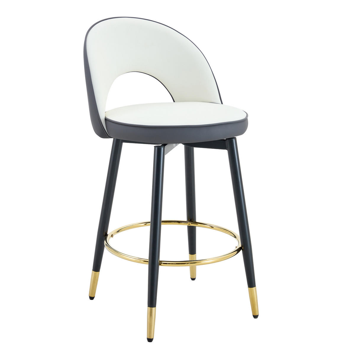 BARHOCKER 2er-Set Dunkelgrau/Weiß mit PU-Leder und 360° Drehfunktion - Dunkelgrau, Metall (44/91.5/44cm) - PANGIVO