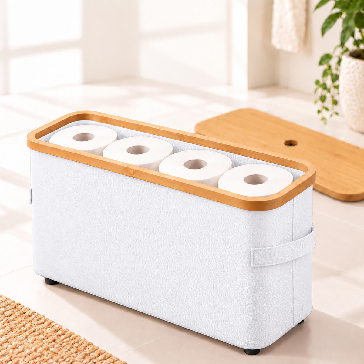 TOILETTENPAPIERBOX Weiß Bambus 12 Rollen - Weiß, Holz/Kunststoff (45/34.5/15cm) - Relaxdays