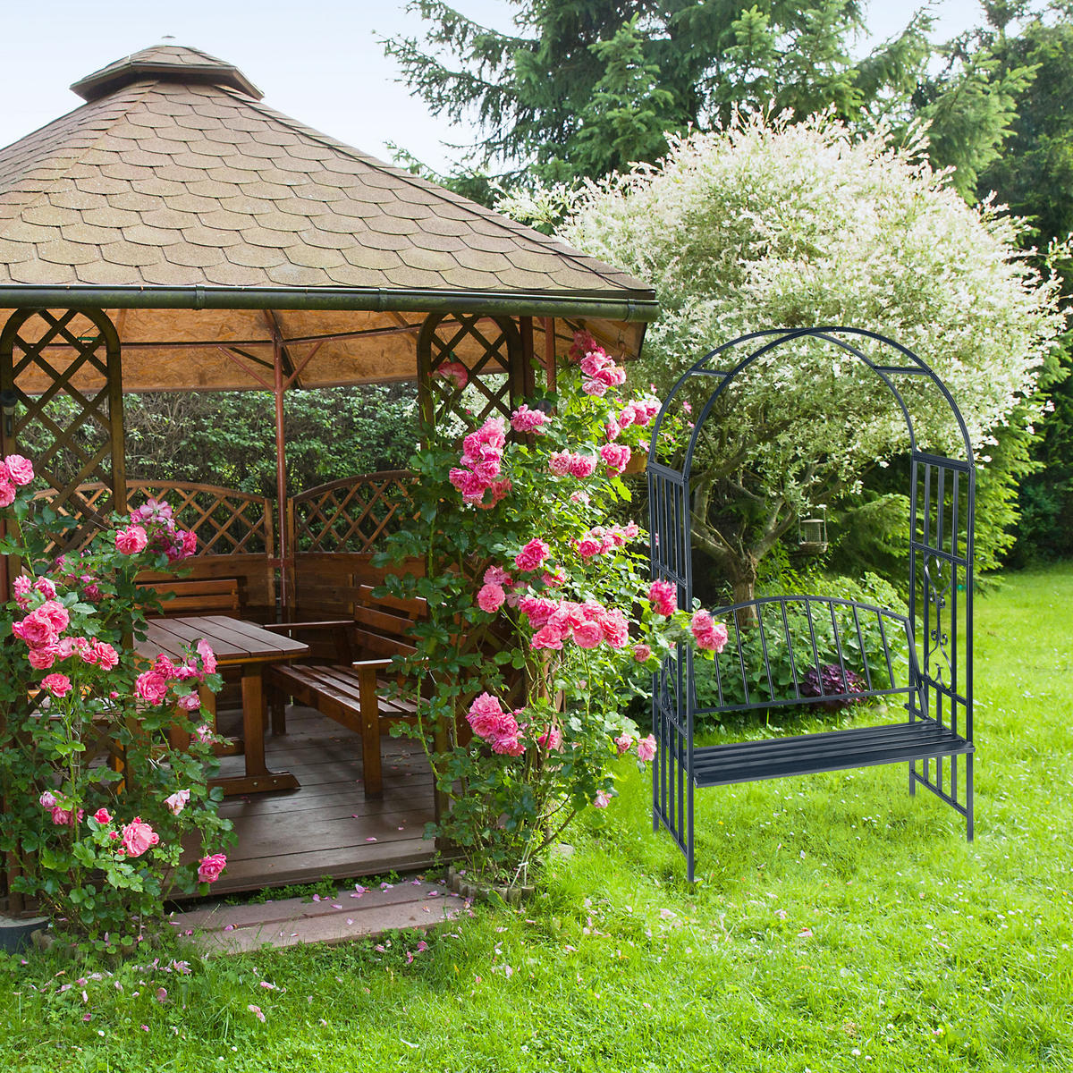 TORBOGEN Sitzbank - Anthrazit, Metall (115/205/50cm) - Relaxdays