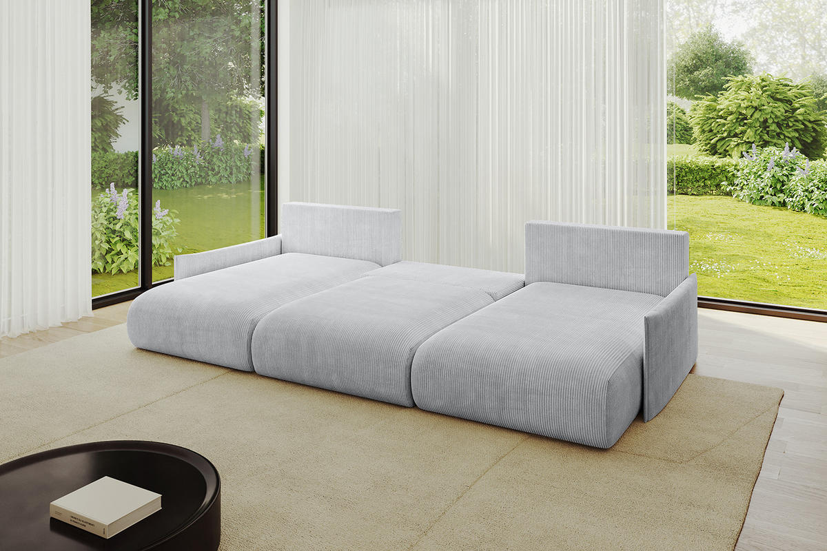 WOHNLANDSCHAFT mit Schlaffunktion und Bettkasten ONESK-U-v1 304x165x40 Grau Cord - Grau, Holzwerkstoff/Kunststoff (304/90/165cm) - ALTDECOR