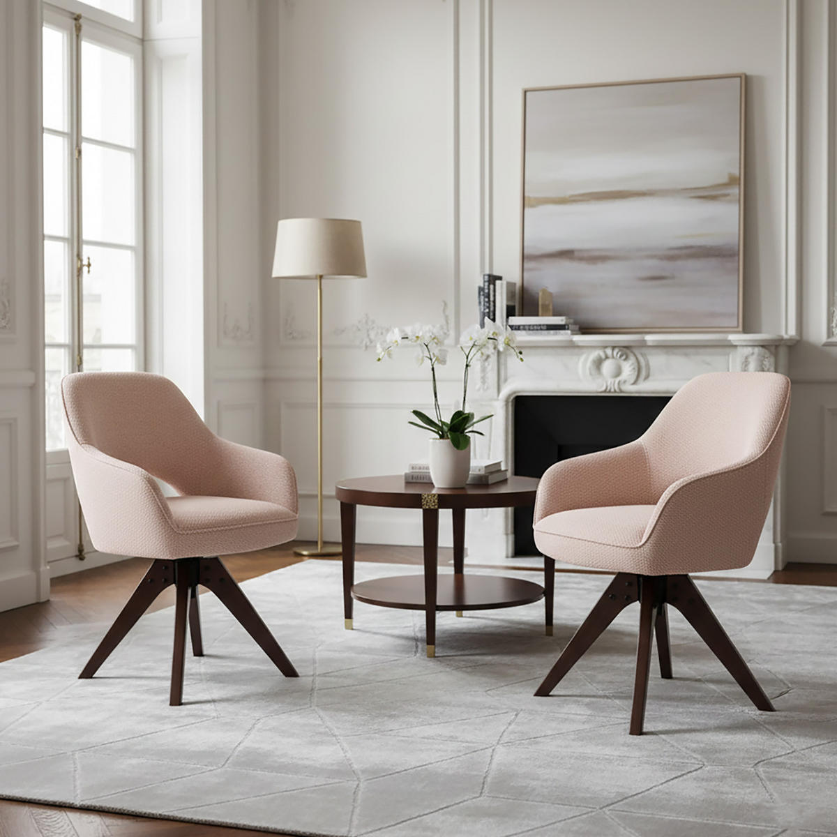 DREHSTUHL Mika-Lena 2er-Set - Nussbaumfarben/Rosa, Eichenholz/Holz (60/87/65cm) - DUBI Möbel