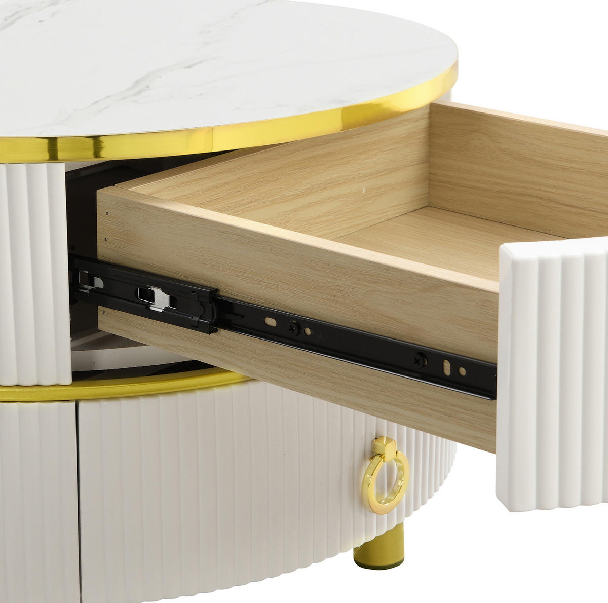 COUCHTISCH-SET 2-teilig, rund, MDF & Hartglas, 2 Schubladen, 70/70/45 + 50/50/40 cm，Weiß - Weiß, Holzwerkstoff (70/70/45cm) - Redom