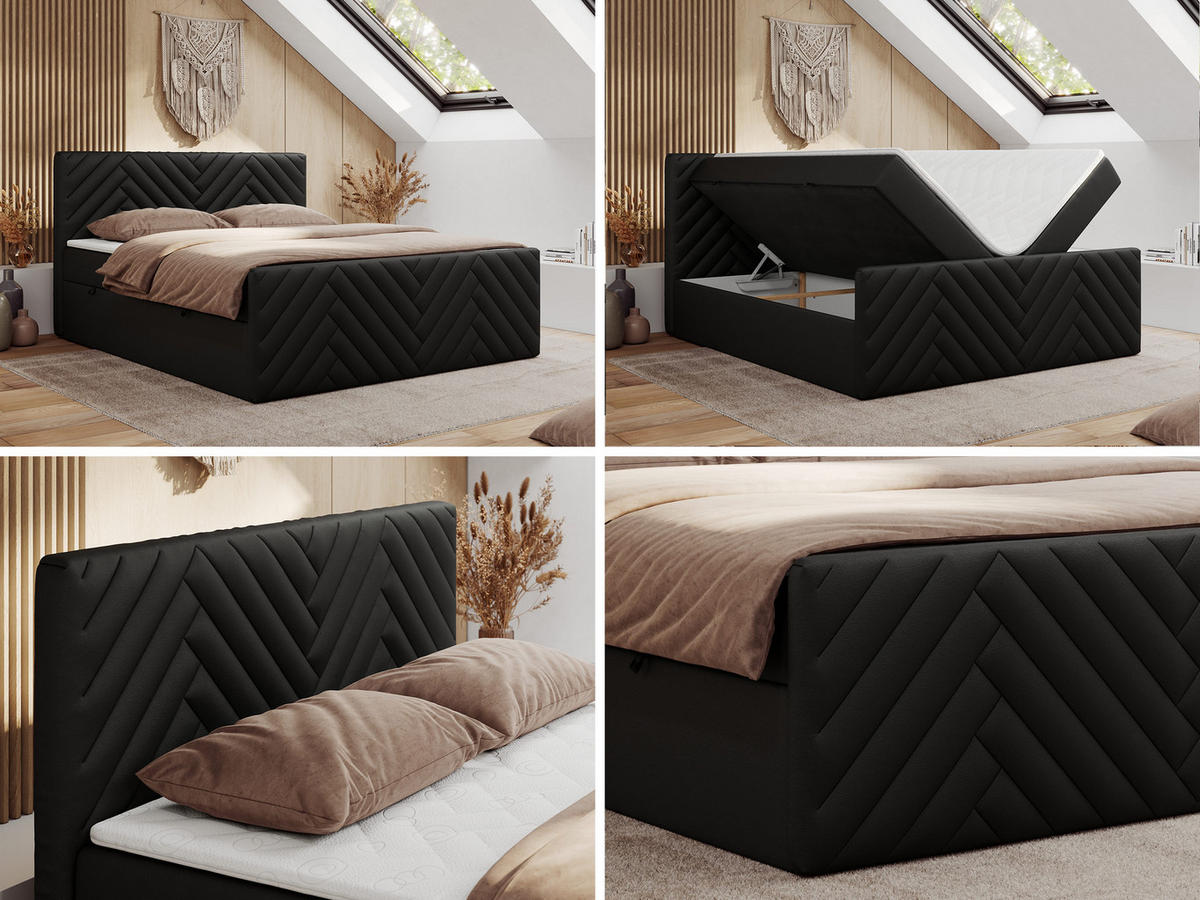BOXBETT PARIS DUO 120/200 - Schwarz Kunstleder - H3 - Schwarz, Holz/Textil (120/200cm) - MKS