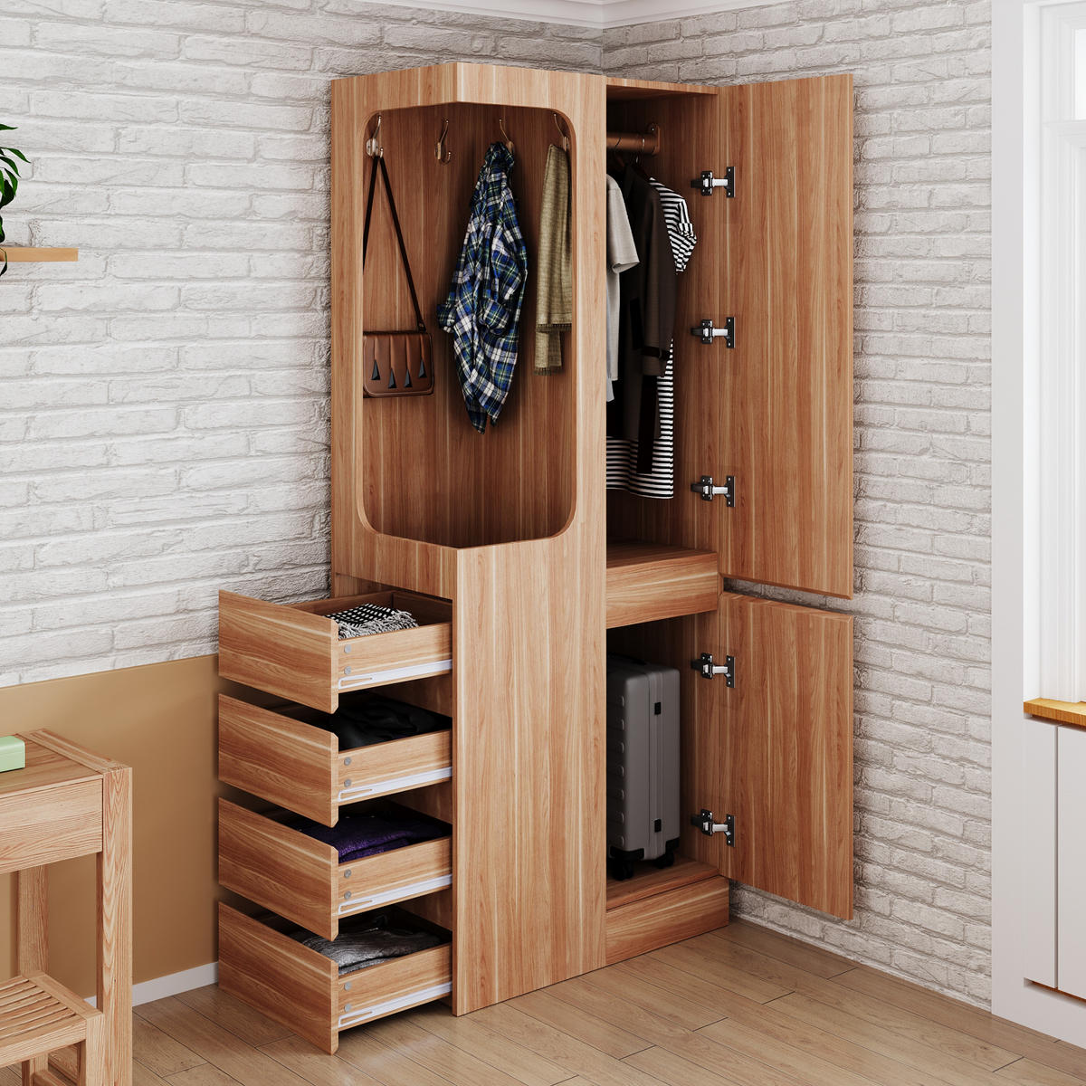 KLEIDERSCHRANK 70x40x170cm 1 Tür Schubladen Holz - Naturfarben, Holz (70/170/40cm) - FLIEKS