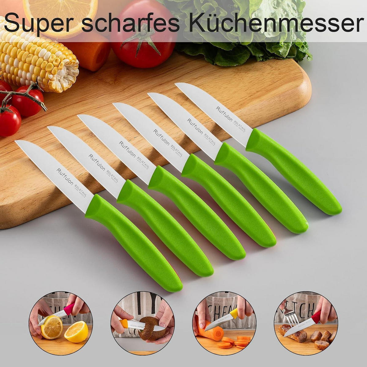 SCHÄLMESSER 6-teiliges Set Rostfreier Stahl Grün - Grün, Metall (19cm)
