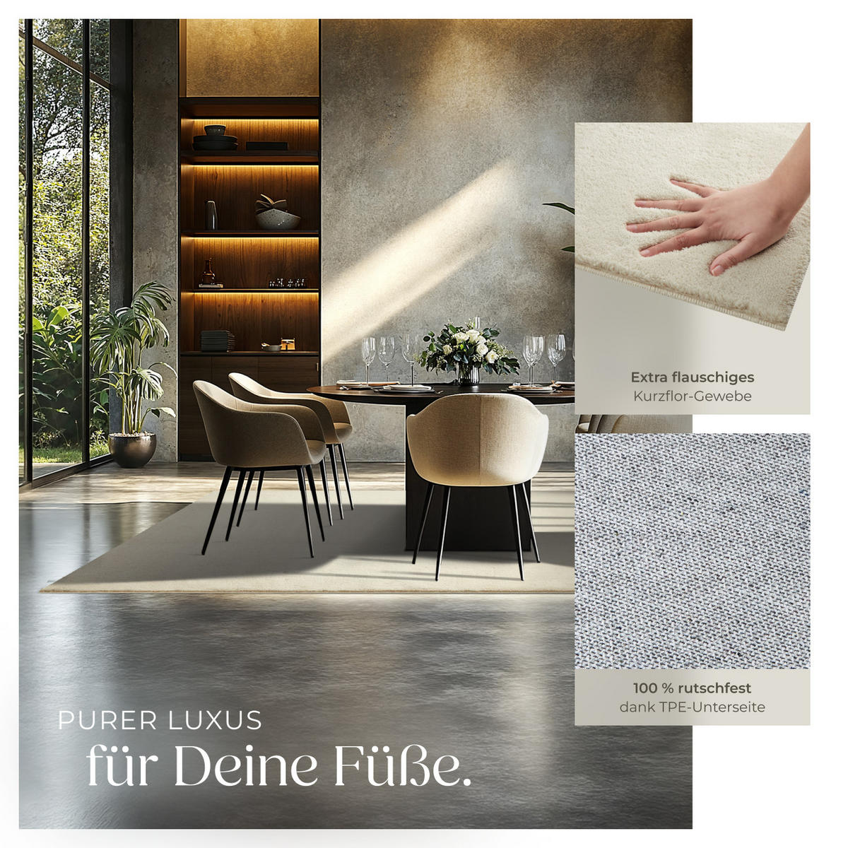 KURZFLORTEPPICH Soft Zone,rutschfeste Unterseite,beige - Beige, Kunststoff (230/160cm) - tectake