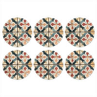 GLASUNTERSETZER 6er-Set Rund Dekorationen - Kacheln - Spanisch - Vintage 10x10 cm - Petrol, Naturmaterialien (10/0.2cm) - MuchoWow