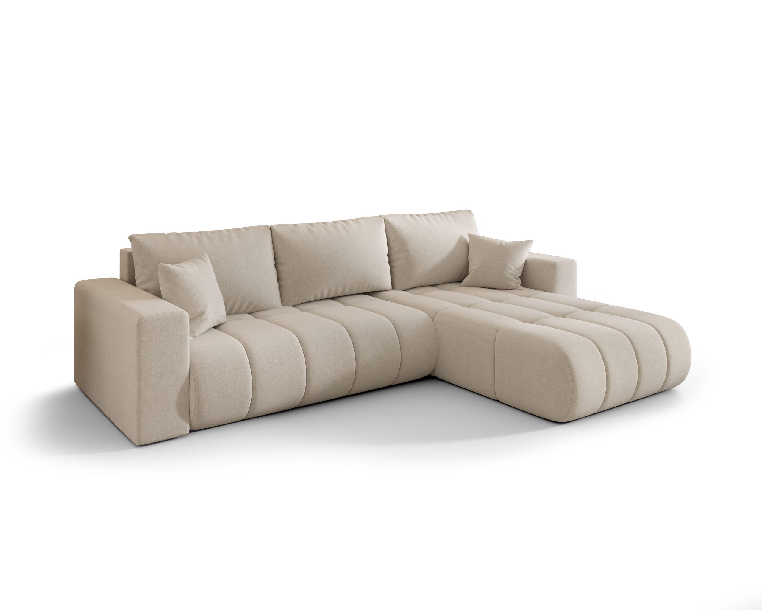 ECKSOFA mit schlaffunktion und bettkasten MILO PREMIUM, stoff WIND, Beige, Rechts - Beige, Holz (280/190cm) - Kaiser Möbel