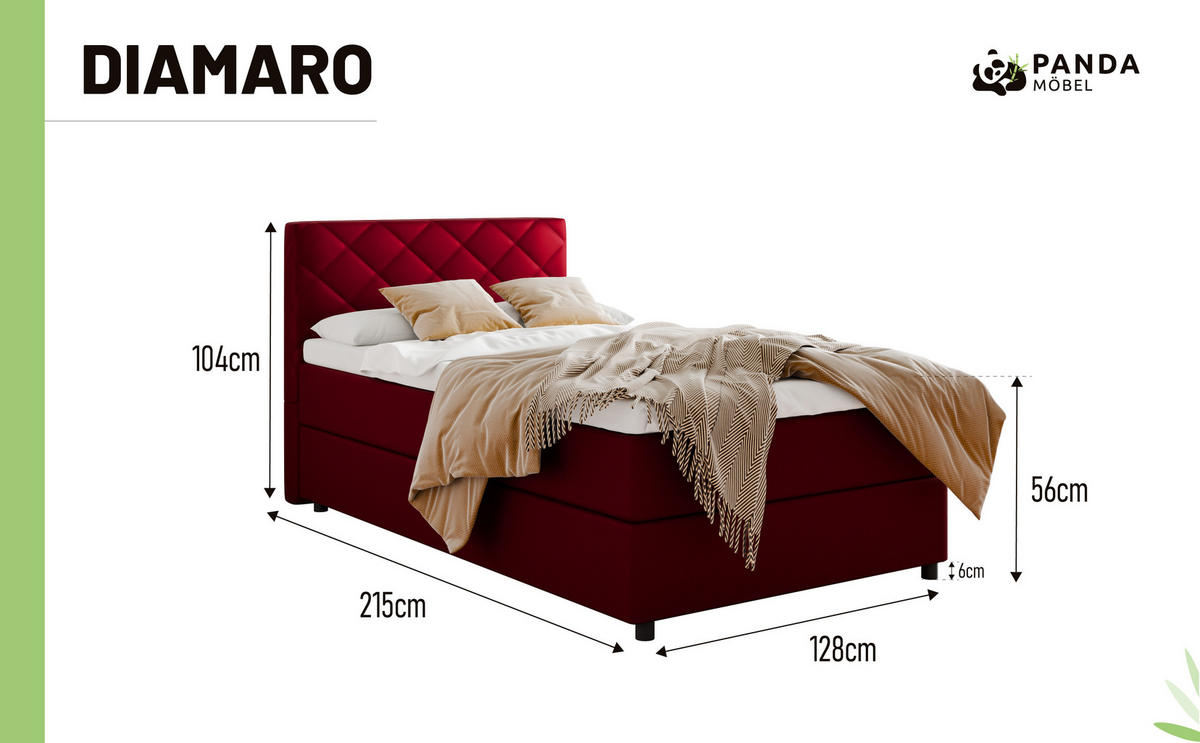 BOXBETT Diamaro 120x200 cm mit Bettkasten und Topper - Rot - Rot, Holz (120/215cm) - Panda Möbel